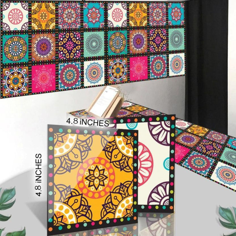 Beautiful Calligraphy Wall Tile Stickers - 12 Pcs Self-Adhesive Decor
