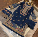 Stunning Blue Embroidered Organza Suit - 3 Pcs Women’s Stitched Outfit