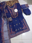 Stunning Blue Embroidered Organza Suit - 3 Pcs Women’s Stitched Outfit